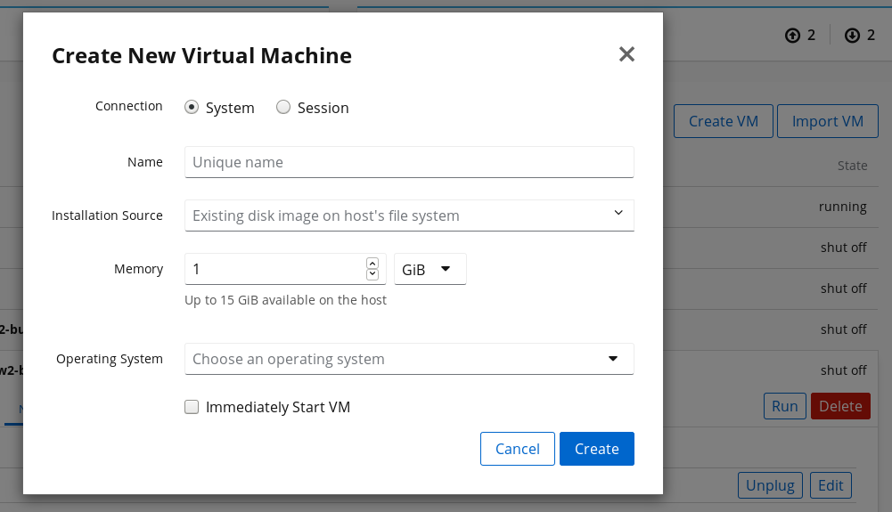 Machines creating a VM by importing an existing disk