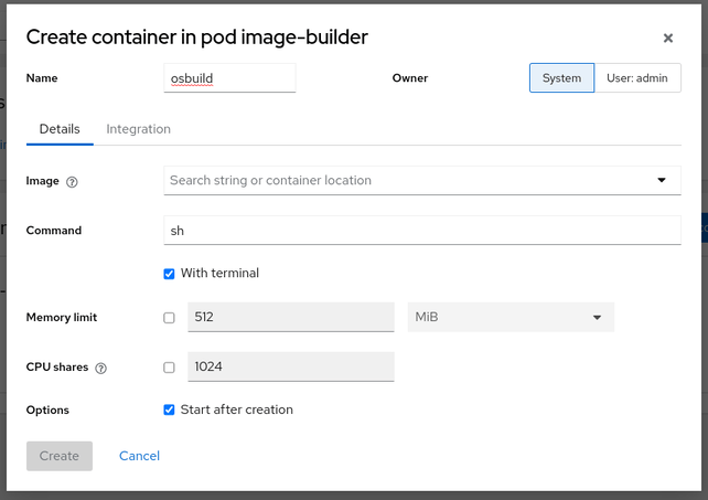 screenshot of ## create container in pod