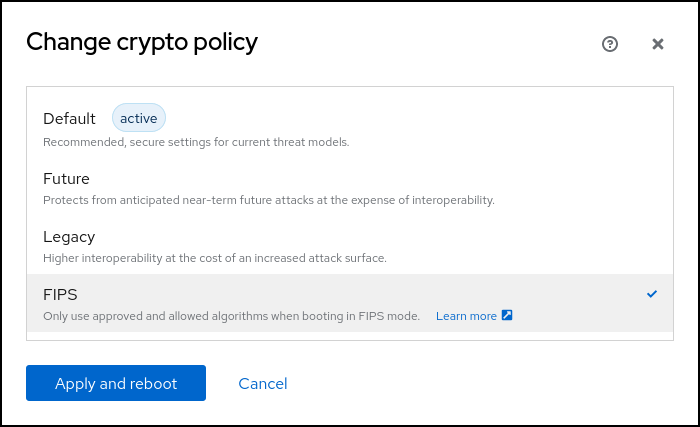 screenshot of fips crypto policy support