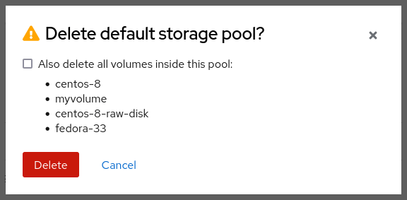 screenshot of deleting a storage pool