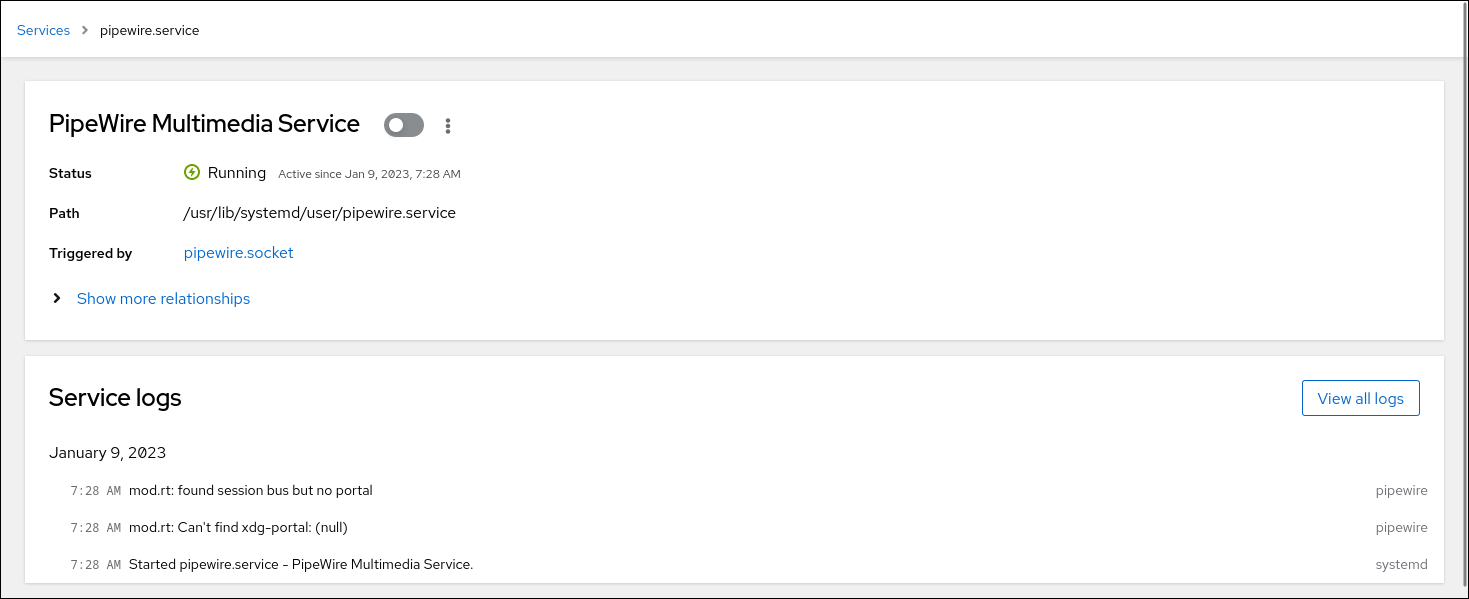 screenshot of show logs for user units