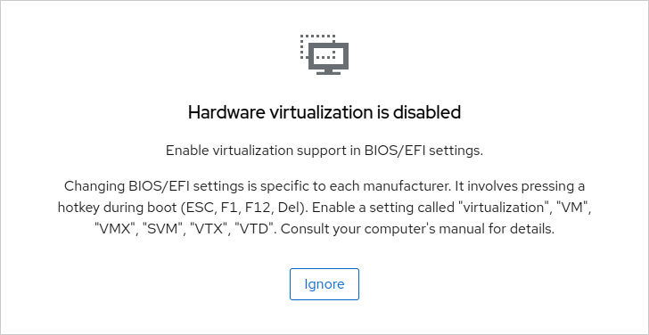 screenshot of show an alert when virtualization is disabled in bios/efi