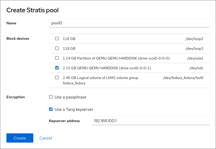 screenshot of stratis pools can now be bound to a tang server