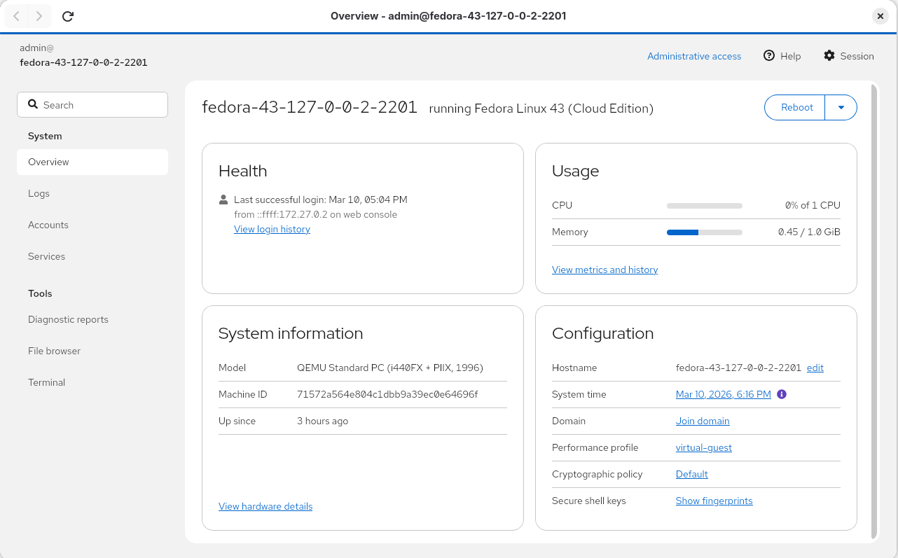screenshot of cockpit client updated to gtk 4