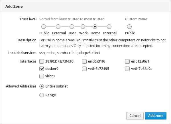 Adding firewall zones