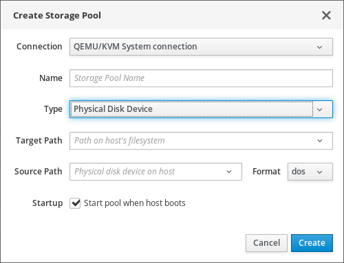 Create storage pool on physical disk device