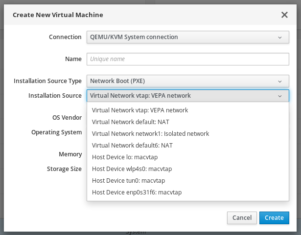Create VM with Network boot