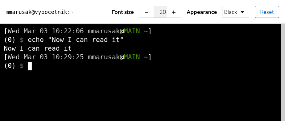 New font size selector in the terminal